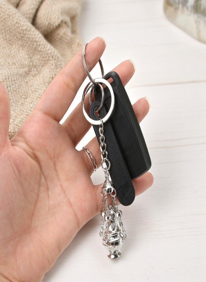 KH866 2Pcs Thurible Keychain 4.53 Inches Incense Burner Key Chain Censer Catholic Ring Accessory, Silver Tone Christian Faith Religious Gift Keyfob Pendant for Car, Bag, Keyring, Church Decoration Souvenirs - Image 3